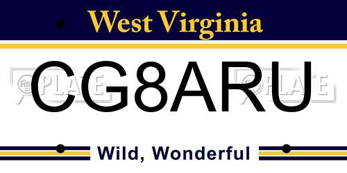 CG8ARU West Virginia License Plate