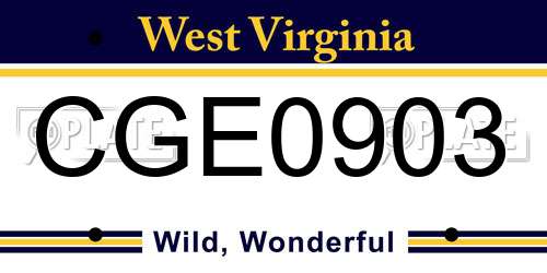 CGE0903 West Virginia License Plate