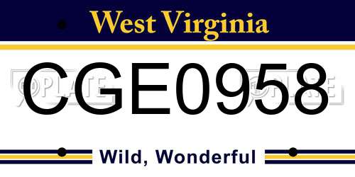 CGE0958 West Virginia License Plate