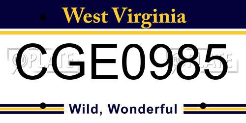 CGE0985 West Virginia License Plate
