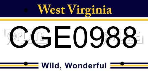 CGE0988 West Virginia License Plate