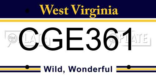CGE361 West Virginia License Plate