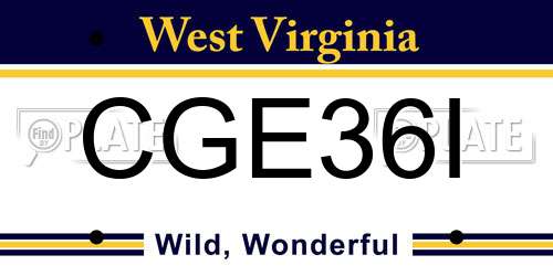 CGE36I West Virginia License Plate