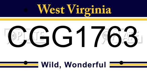 CGG1763 West Virginia License Plate