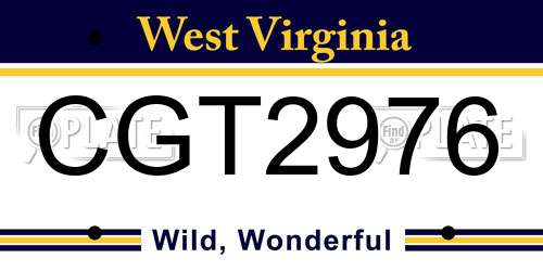 CGT2976 West Virginia License Plate