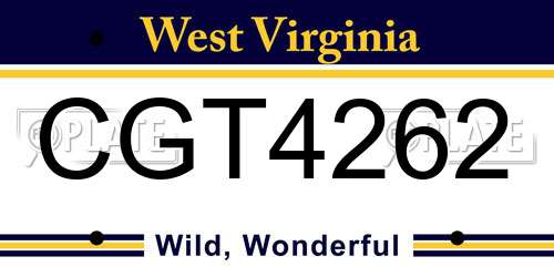 CGT4262 West Virginia License Plate