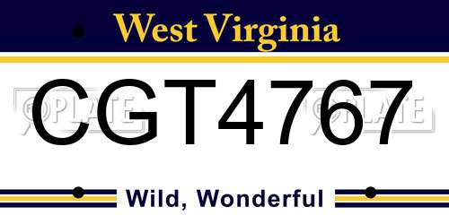 CGT4767 West Virginia License Plate