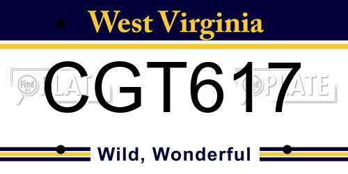 CGT617 West Virginia License Plate
