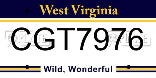 CGT7976 West Virginia License Plate