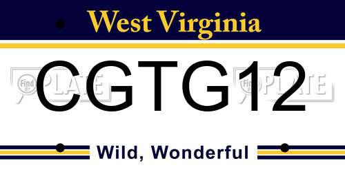 CGTG12 West Virginia License Plate