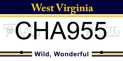 CHA955 West Virginia License Plate