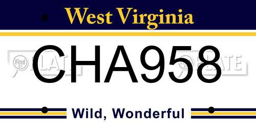 CHA958 West Virginia License Plate