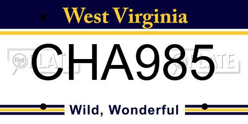 CHA985 West Virginia License Plate
