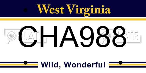 CHA988 West Virginia License Plate