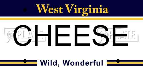 CHEESE West Virginia License Plate