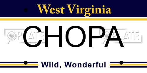 CHOPA West Virginia License Plate