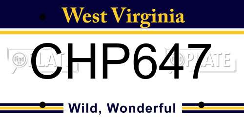 CHP647 West Virginia License Plate