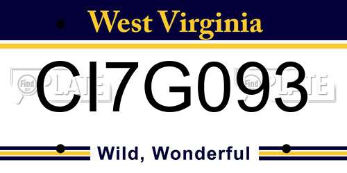 CI7G093 West Virginia License Plate