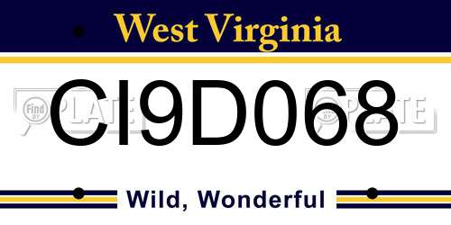 CI9D068 West Virginia License Plate