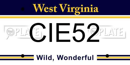 CIE52 West Virginia License Plate