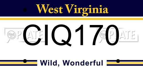 CIQ170 West Virginia License Plate