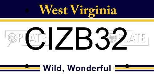 CIZB32 West Virginia License Plate