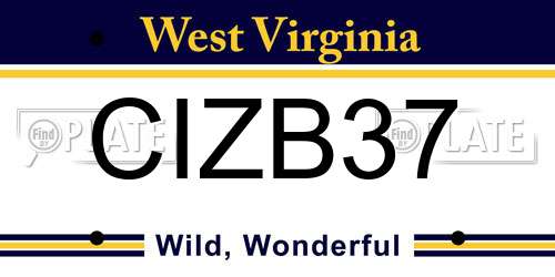 CIZB37 West Virginia License Plate