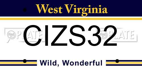 CIZS32 West Virginia License Plate