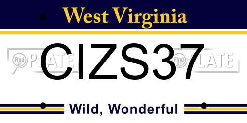 CIZS37 West Virginia License Plate