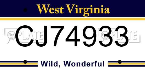 CJ74933 West Virginia License Plate