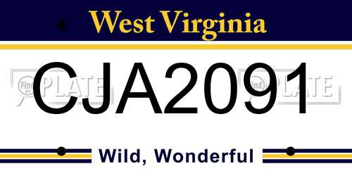 CJA2091 West Virginia License Plate