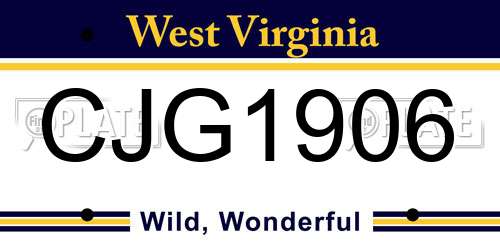 CJG1906 West Virginia License Plate