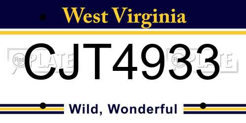 CJT4933 West Virginia License Plate