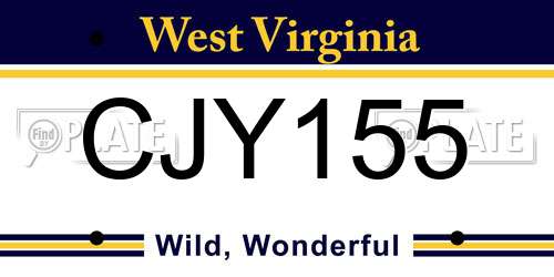 CJY155 West Virginia License Plate