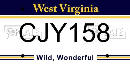 CJY158 West Virginia License Plate