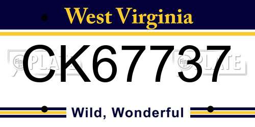 CK67737 West Virginia License Plate