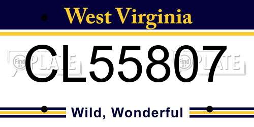 CL55807 West Virginia License Plate