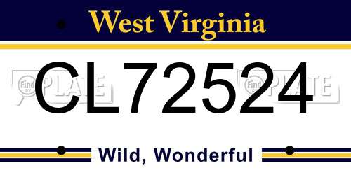 CL72524 West Virginia License Plate