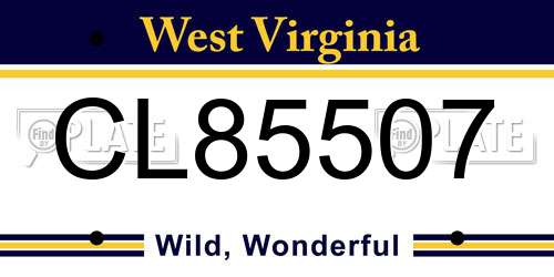 CL85507 West Virginia License Plate