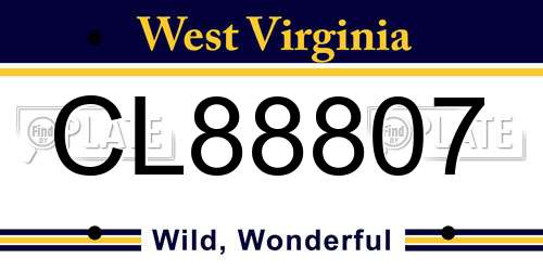 CL88807 West Virginia License Plate
