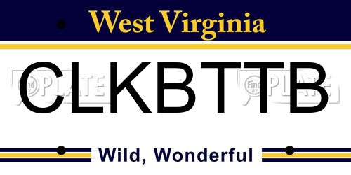 CLKBTTB West Virginia License Plate