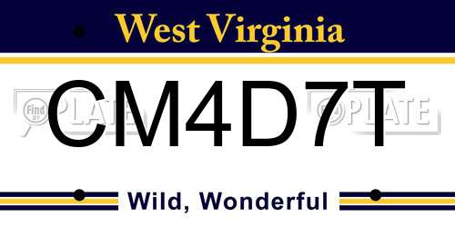 CM4D7T West Virginia License Plate