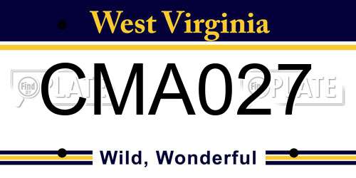 CMA027 West Virginia License Plate