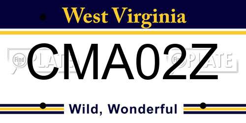 CMA02Z West Virginia License Plate