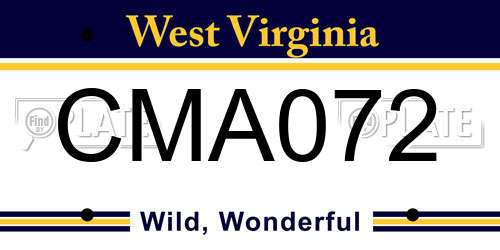 CMA072 West Virginia License Plate