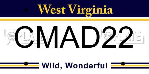 CMAD22 West Virginia License Plate