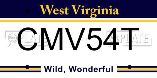 CMV54T West Virginia License Plate