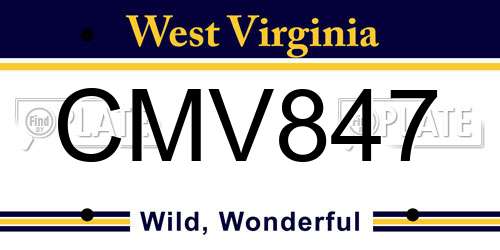 CMV847 West Virginia License Plate