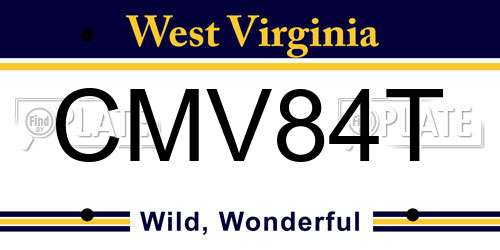 CMV84T West Virginia License Plate
