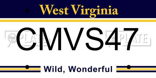 CMVS47 West Virginia License Plate